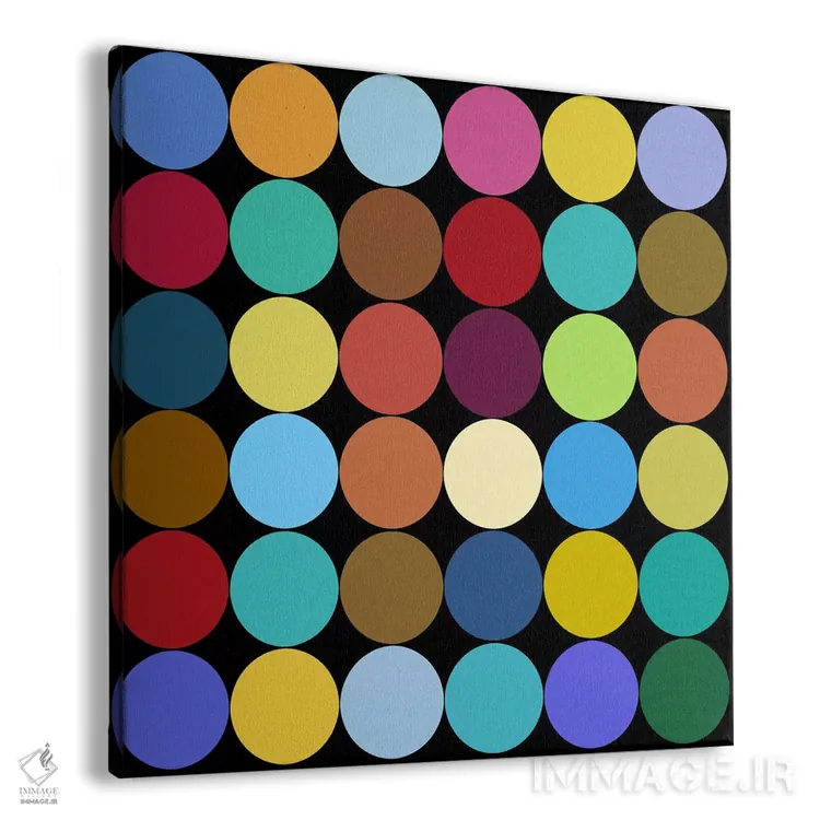 تابلو انتزاعی هنر مدرن - نقطه های نه رنگ اثر فایو بای فایو کالکتیو - نمای پرسپکتیو محصول