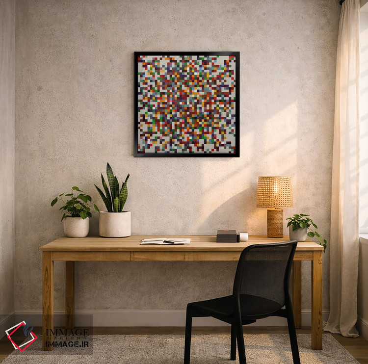 تابلو انتزاعی هنر مدرن - خوشه کاشی پیکسلی رنگارنگ اثر فایو بای فایو کالکتیو - D5B