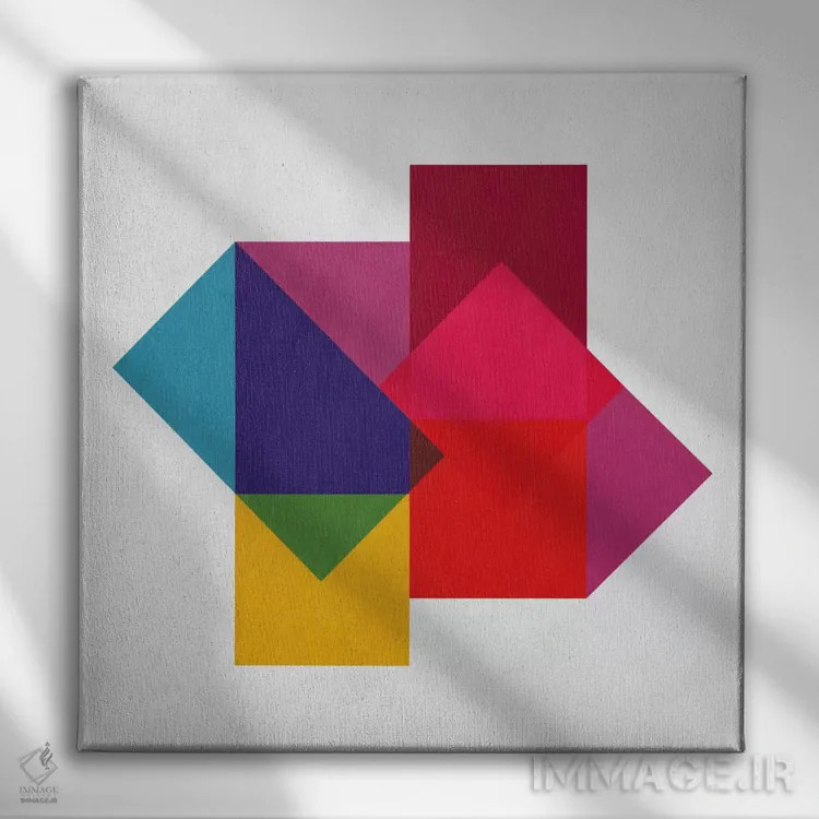 تابلو مینیمال هنر مدرن - مطالعه رنگ ها اثر فایو بای فایو کالکتیو - نمای روبهرو روی دیوار