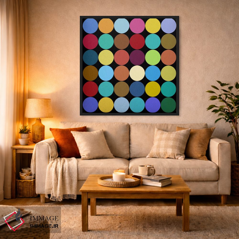 تابلو انتزاعی هنر مدرن - نقطه های نه رنگ اثر فایو بای فایو کالکتیو - D3B