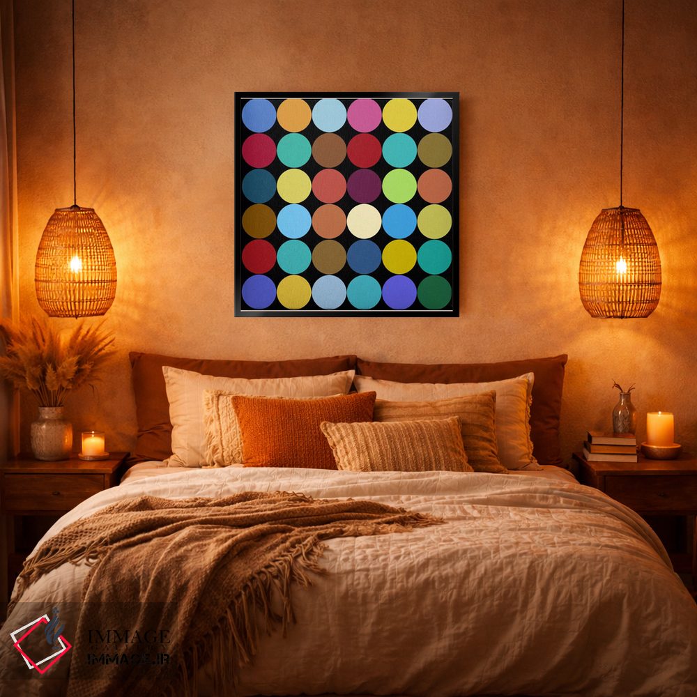 تابلو انتزاعی هنر مدرن - نقطه های نه رنگ اثر فایو بای فایو کالکتیو - D5B
