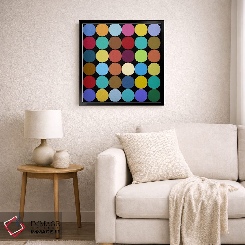 تابلو انتزاعی هنر مدرن - نقطه های نه رنگ اثر فایو بای فایو کالکتیو - D6B