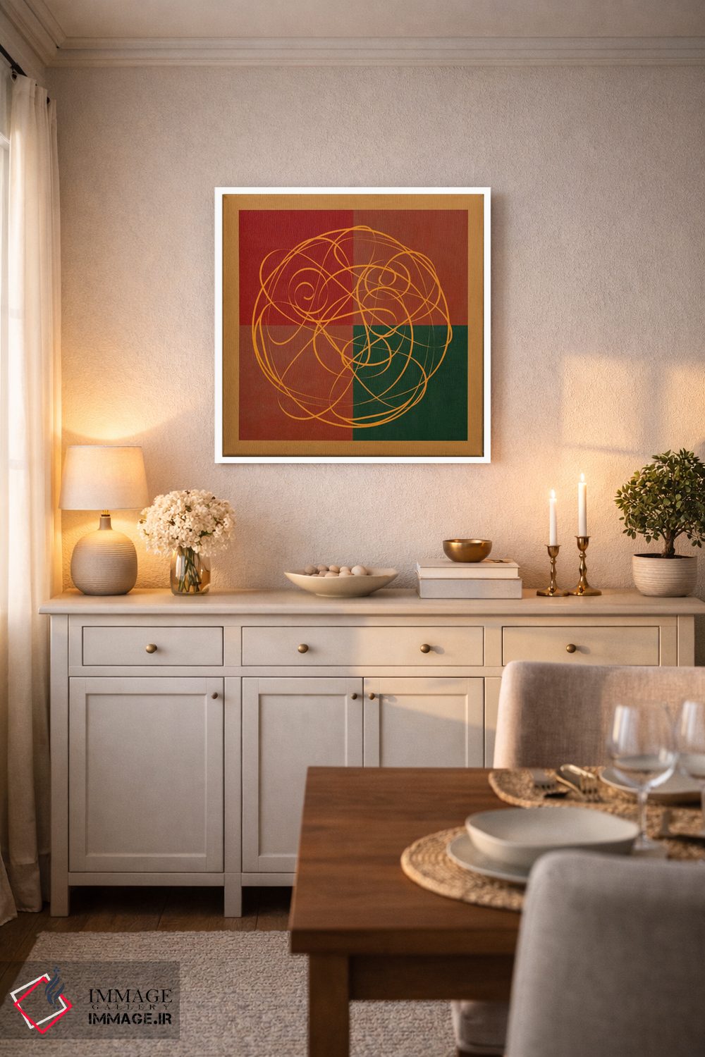 تابلو انتزاعی هنر مدرن - نمادگرایی هندی؛ شانس و شکوفایی اثر فایو بای فایو کالکتیو - D3W