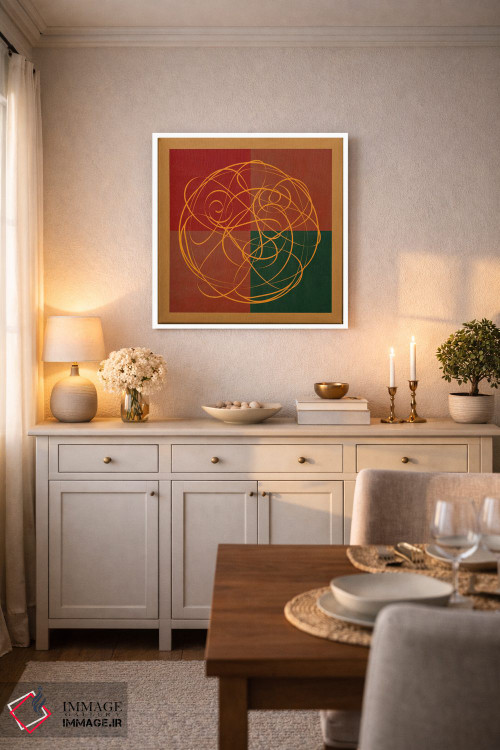 تابلو انتزاعی هنر مدرن - نمادگرایی هندی؛ شانس و شکوفایی اثر فایو بای فایو کالکتیو - D3W