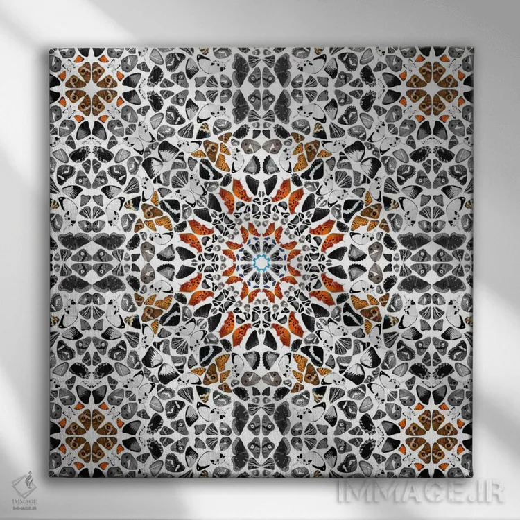 تابلو انتزاعی هنر مدرن - بال های پروانه اثر فایو بای فایو کالکتیو - نمای روبهرو روی دیوار