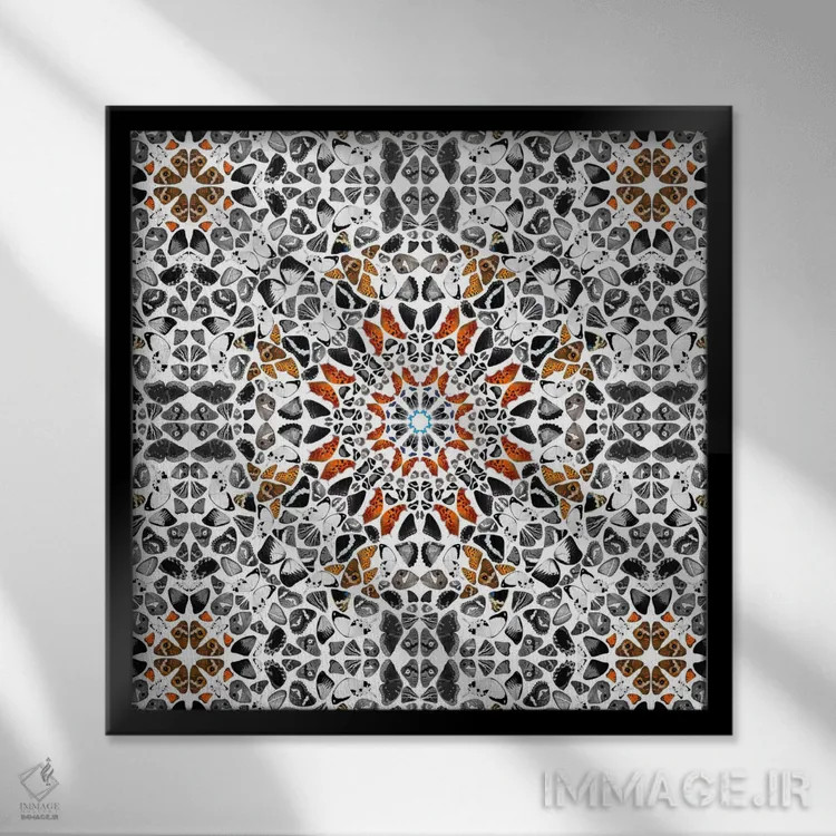 تابلو انتزاعی هنر مدرن - بال های پروانه اثر فایو بای فایو کالکتیو - نمای قابدار مشکی