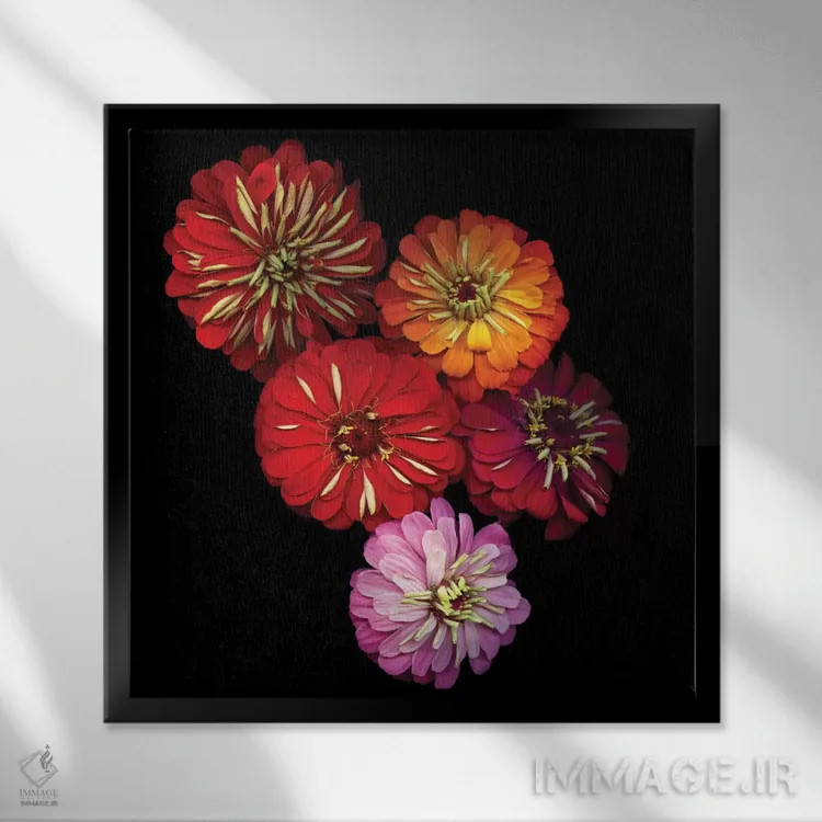 تابلو دکوراتیو زینیا شاداب اثر مگدا ایندیگو - نمای قابدار مشکی