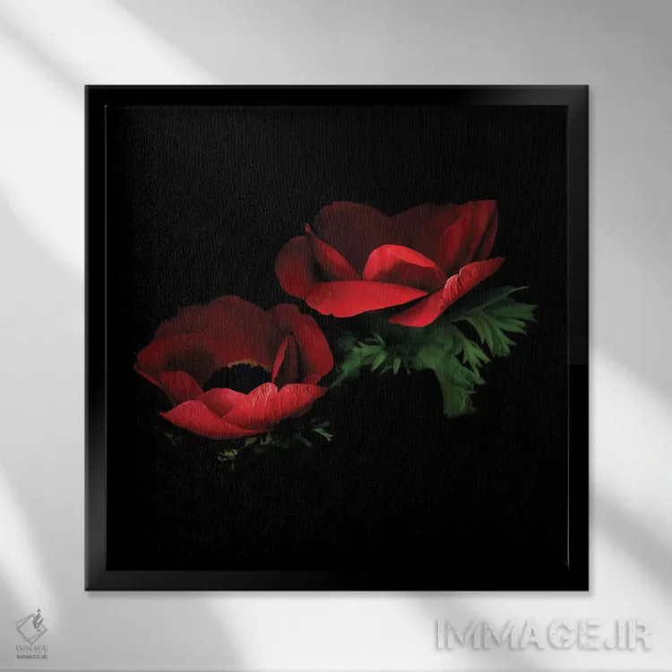 تابلو دکوراتیو شقایق دریایی قرمز هشتم اثر مگدا ایندیگو - نمای قابدار مشکی