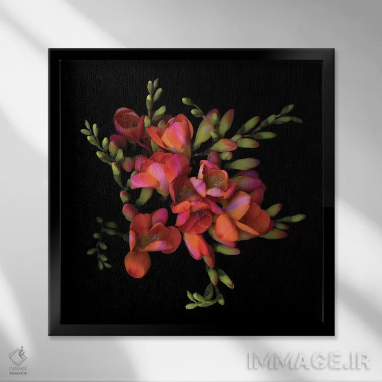 تابلو دکوراتیو فریزیا نارنجی هشتم اثر مگدا ایندیگو - نمای قابدار مشکی