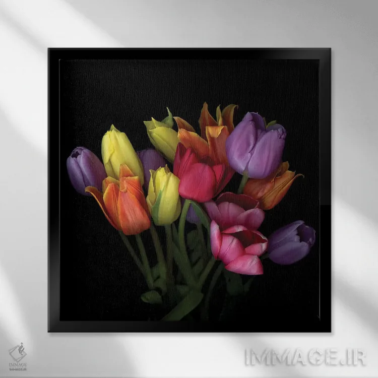 تابلو دکوراتیو لاله شعله ای دهم اثر مگدا ایندیگو - نمای قابدار مشکی
