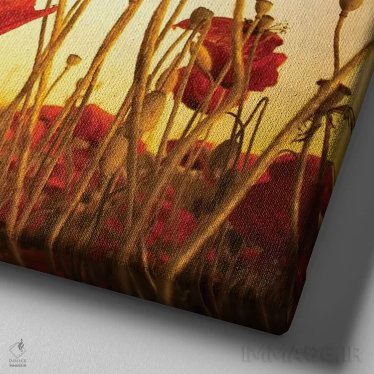 تابلو دکوراتیو رویای شقایق ها اثر مارکو کارماسی - نمای نزدیک بافت بوم