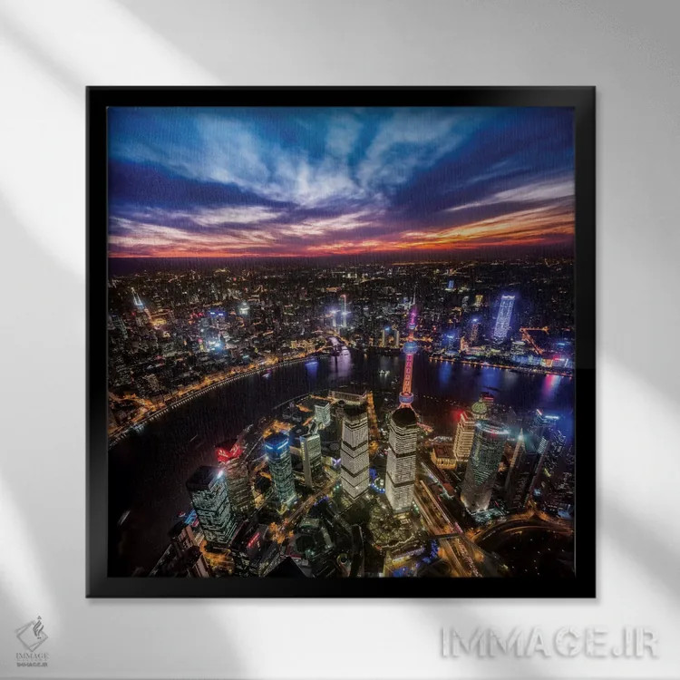 تابلو دکوراتیو هنگ کنگ از بالا اثر مارکو کارماسی - نمای قابدار مشکی