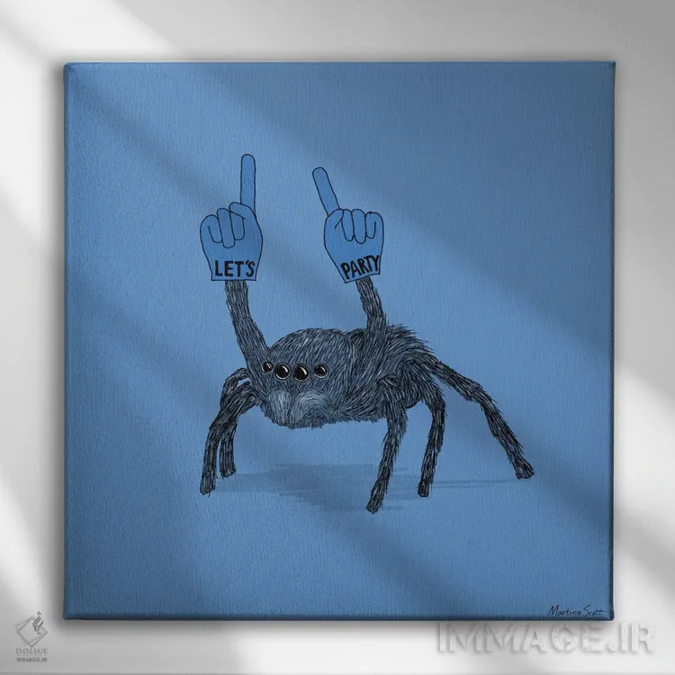 تابلو مدرن عنکبوت مهمانی اثر مارتینا اسکات - نمای روبهرو روی دیوار