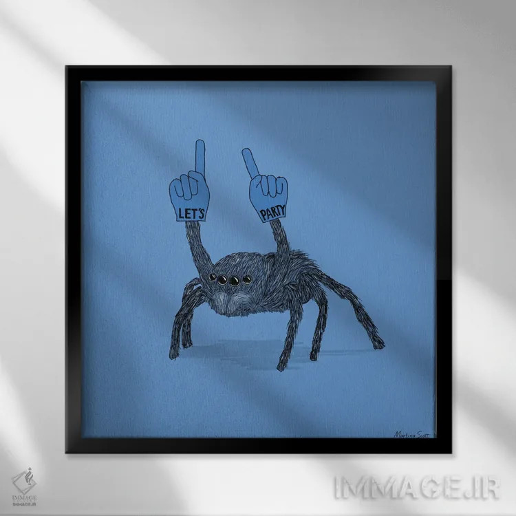 تابلو مدرن عنکبوت مهمانی اثر مارتینا اسکات - نمای قابدار مشکی