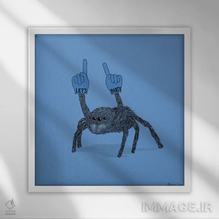 تابلو مدرن عنکبوت مهمانی اثر مارتینا اسکات - نمای قابدار سفید