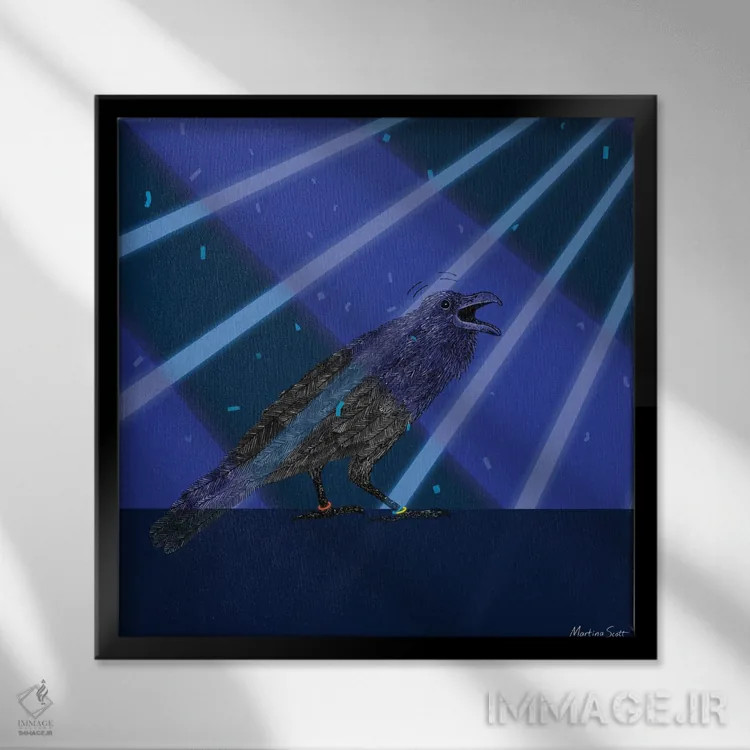 تابلو مدرن کلاغ دیوانه اثر مارتینا اسکات - نمای قابدار مشکی