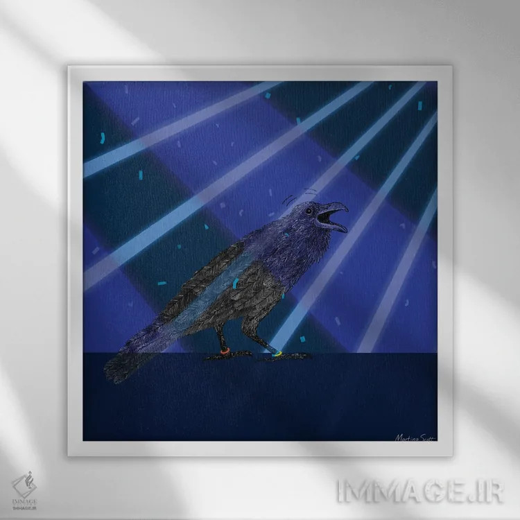 تابلو مدرن کلاغ دیوانه اثر مارتینا اسکات - نمای قابدار سفید