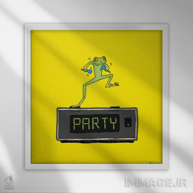 تابلو مدرن قورباغه مهمانی اثر مارتینا اسکات - نمای قابدار سفید