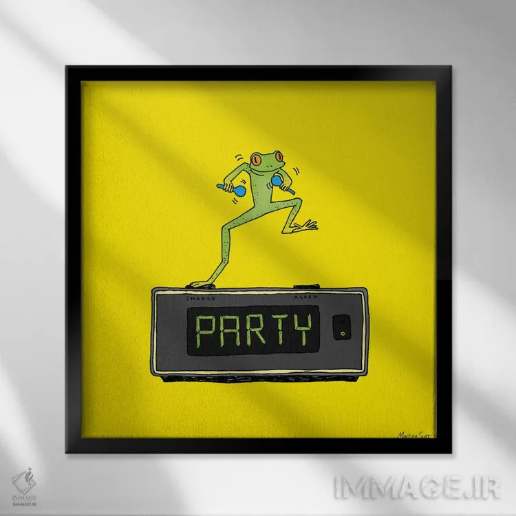 تابلو مدرن قورباغه مهمانی اثر مارتینا اسکات - نمای قابدار مشکی