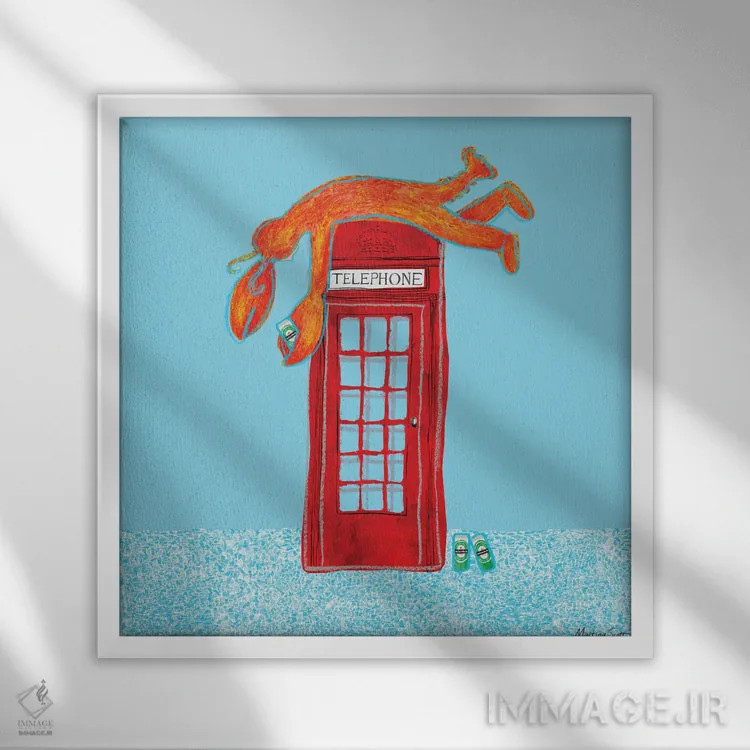 تابلو مدرن تلفن خرچنگی II اثر مارتینا اسکات - نمای قابدار سفید