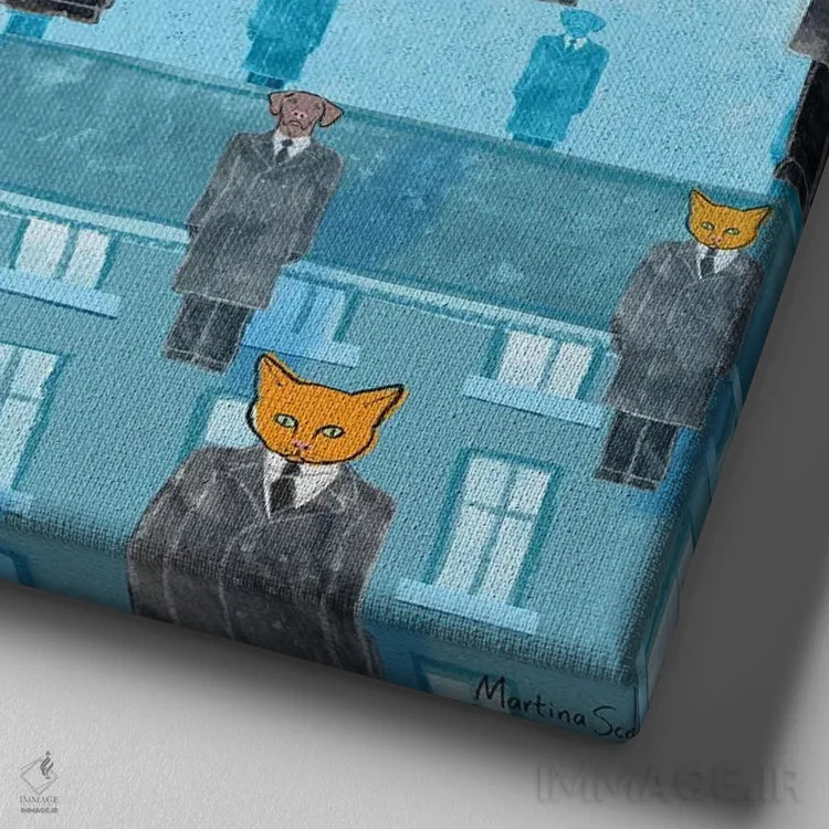 تابلو مدرن گربه ها و سگ های رنه اثر مارتینا اسکات - نمای نزدیک بافت بوم