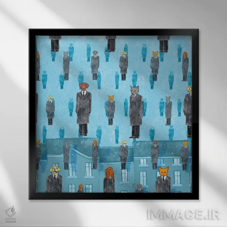 تابلو مدرن گربه ها و سگ های رنه اثر مارتینا اسکات - نمای قابدار مشکی