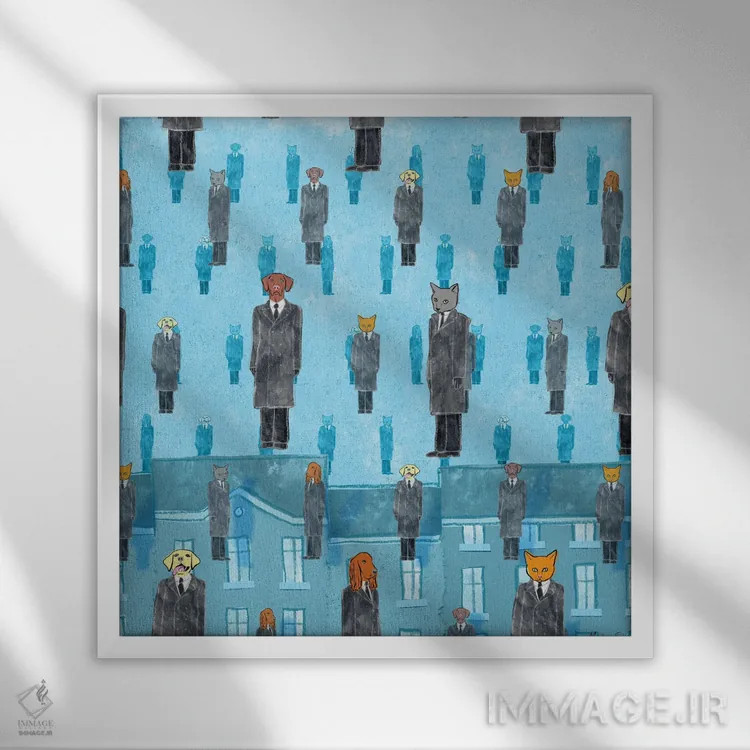 تابلو مدرن گربه ها و سگ های رنه اثر مارتینا اسکات - نمای قابدار سفید