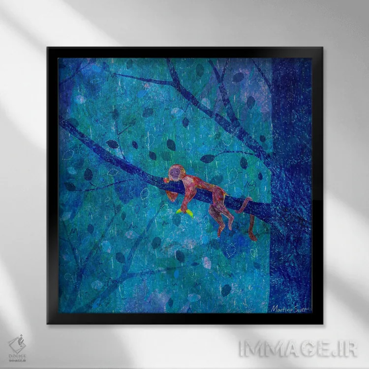 تابلو مدرن میمون غمگین اثر مارتینا اسکات - نمای قابدار مشکی