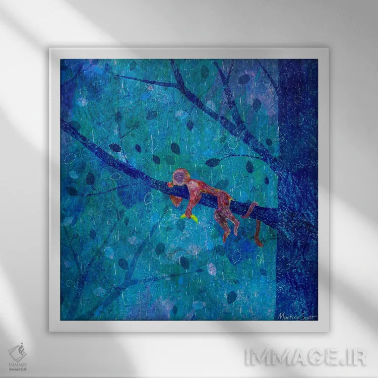 تابلو مدرن میمون غمگین اثر مارتینا اسکات - نمای قابدار سفید