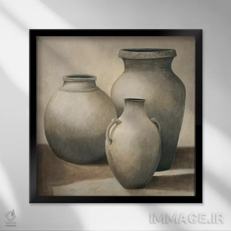 تابلو دکوراتیو مجموعه گلدان ها اثر آندره مازو - نمای قابدار مشکی