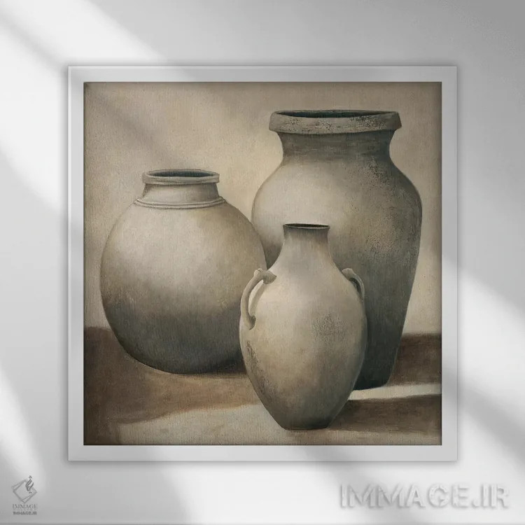 تابلو دکوراتیو مجموعه گلدان ها اثر آندره مازو - نمای قابدار سفید