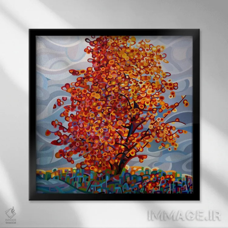 تابلو انتزاعی نور طوفان اثر مندی بودان - نمای قابدار مشکی