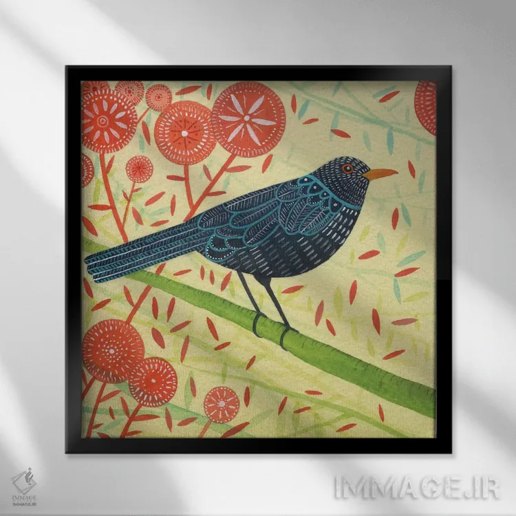 تابلو دکوراتیو جفت مرغ سیاه ۲ اثر میشل کمپل - نمای قابدار مشکی