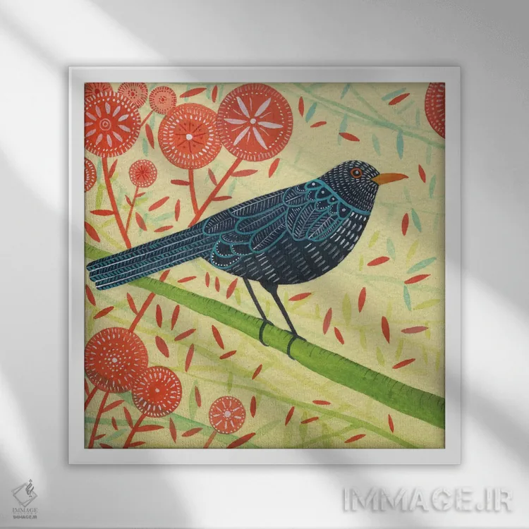 تابلو دکوراتیو جفت مرغ سیاه ۲ اثر میشل کمپل - نمای قابدار سفید