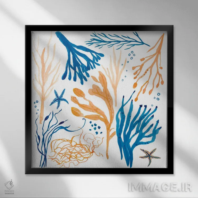 تابلو دکوراتیو ساحل جلبکی اثر میشل کمپل - نمای قابدار مشکی