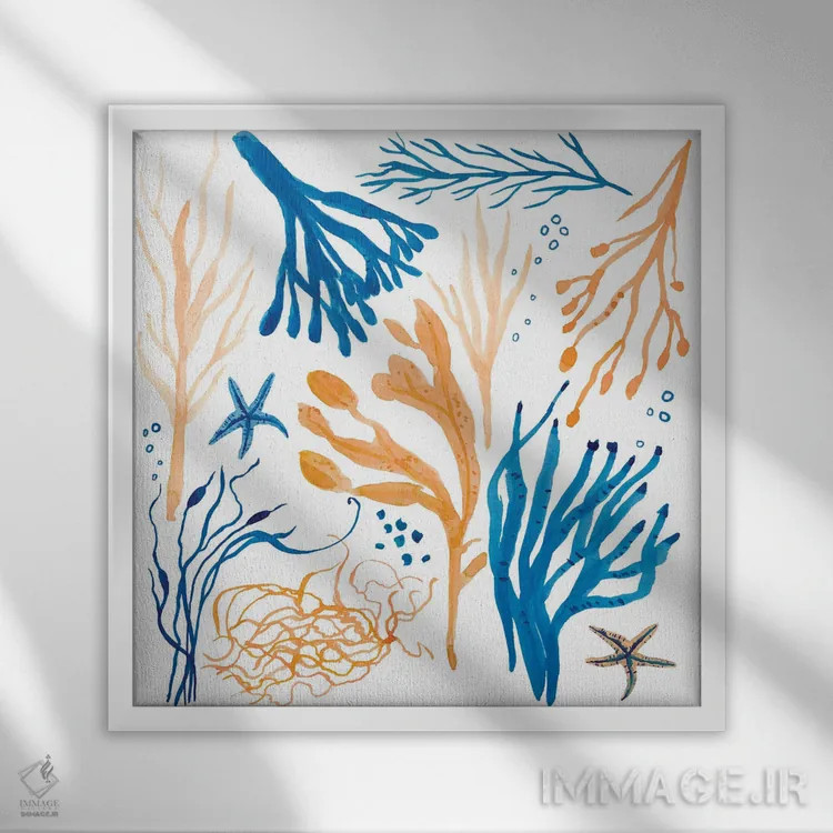 تابلو دکوراتیو ساحل جلبکی اثر میشل کمپل - نمای قابدار سفید