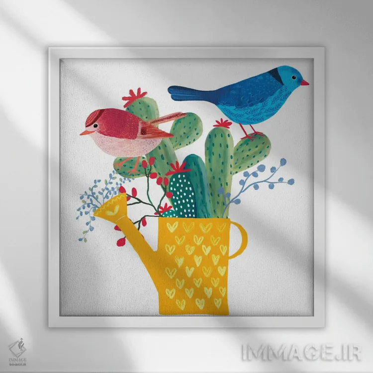 تابلو دکوراتیو پرندگان آفتابی اثر میشل کمپل - نمای قابدار سفید