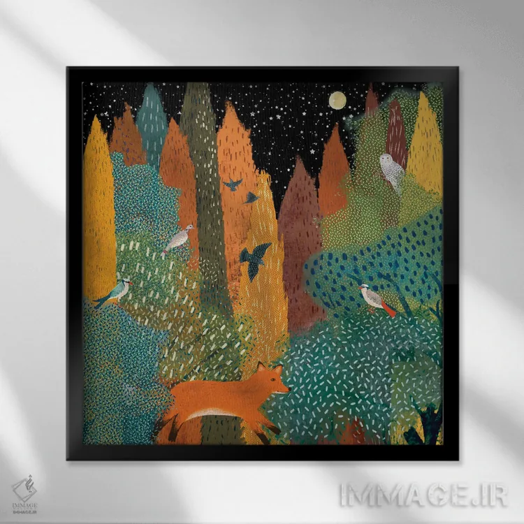 تابلو دکوراتیو بین درختان سرو اثر میشل کمپل - نمای قابدار مشکی