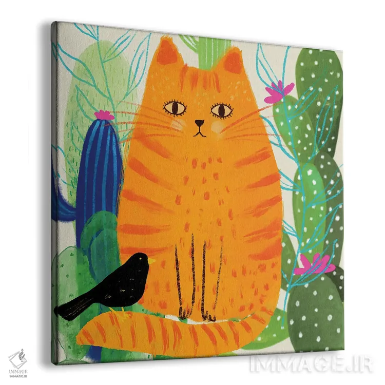 تابلو دکوراتیو گربه زنجبیلی نارنجی رنگارنگ اثر میشل کمپل - نمای پرسپکتیو محصول