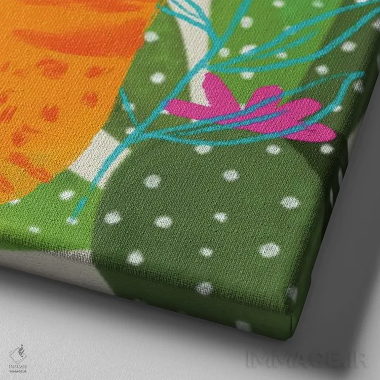 تابلو دکوراتیو گربه زنجبیلی نارنجی رنگارنگ اثر میشل کمپل - نمای نزدیک بافت بوم