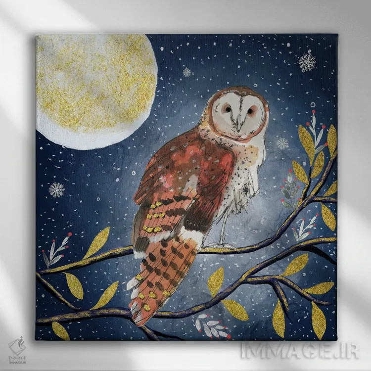 تابلو دکوراتیو جغد شب اثر میشل کمپل - نمای روبهرو روی دیوار