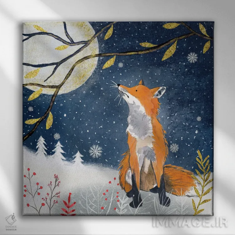 تابلو دکوراتیو روباه شب اثر میشل کمپل - نمای روبهرو روی دیوار