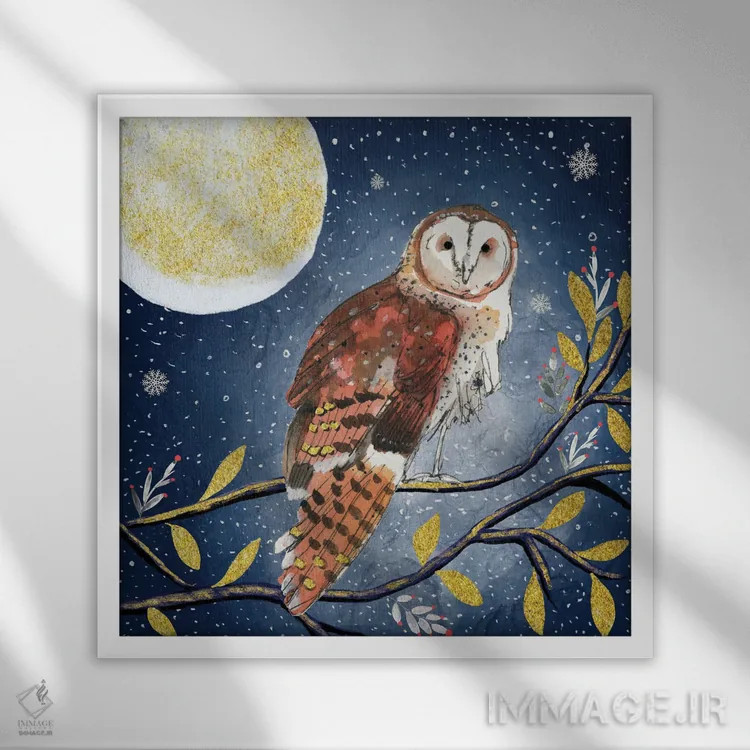 تابلو دکوراتیو جغد شب اثر میشل کمپل - نمای قابدار سفید