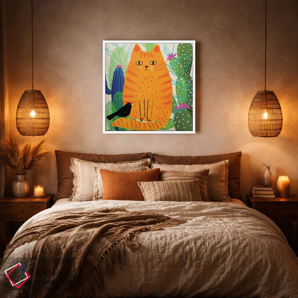تابلو دکوراتیو گربه زنجبیلی نارنجی رنگارنگ اثر میشل کمپل - D2W