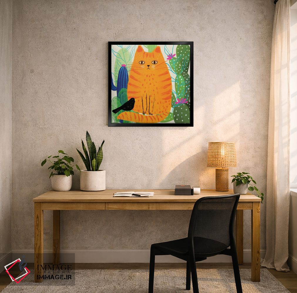 تابلو دکوراتیو گربه زنجبیلی نارنجی رنگارنگ اثر میشل کمپل - D4B