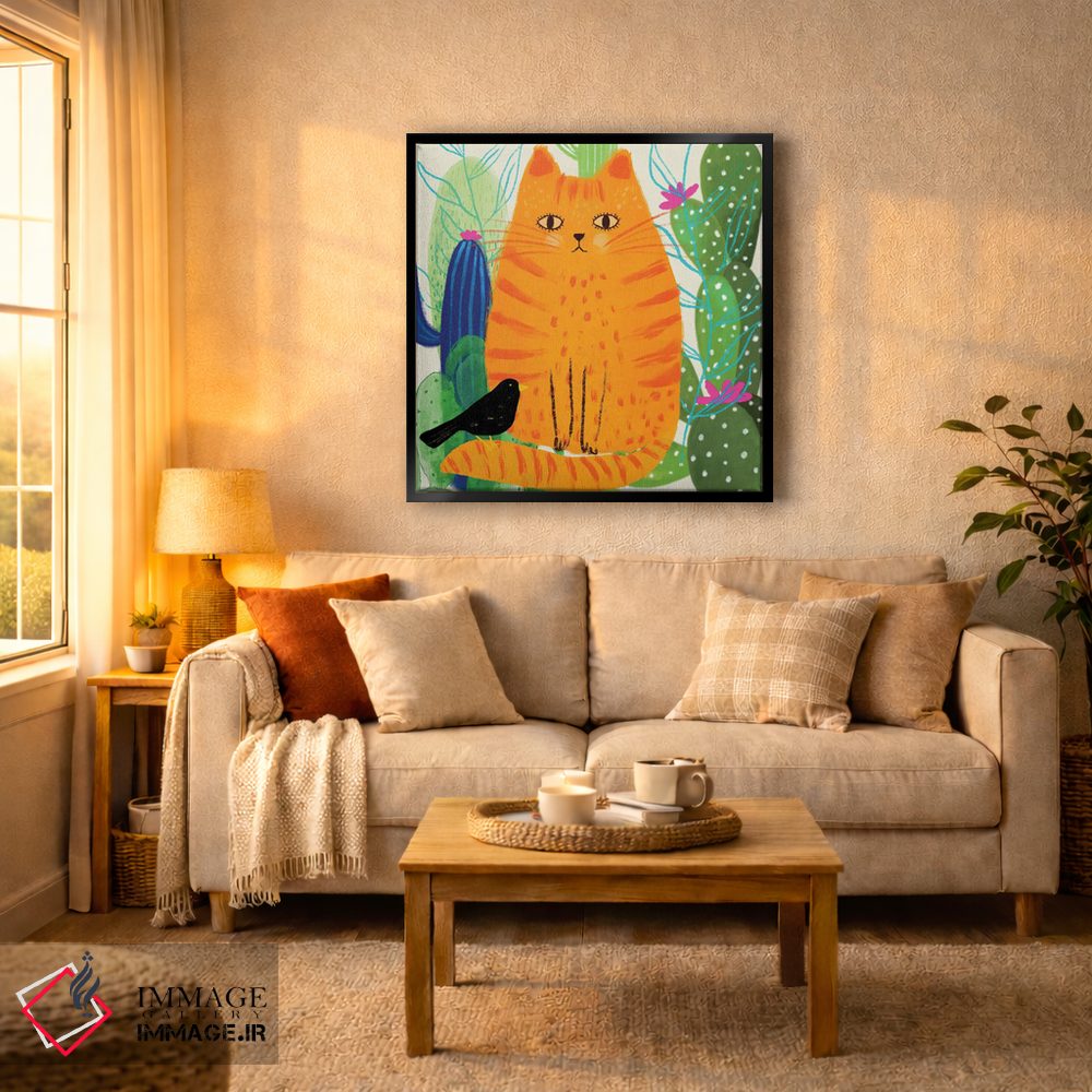 تابلو دکوراتیو گربه زنجبیلی نارنجی رنگارنگ اثر میشل کمپل - D6B