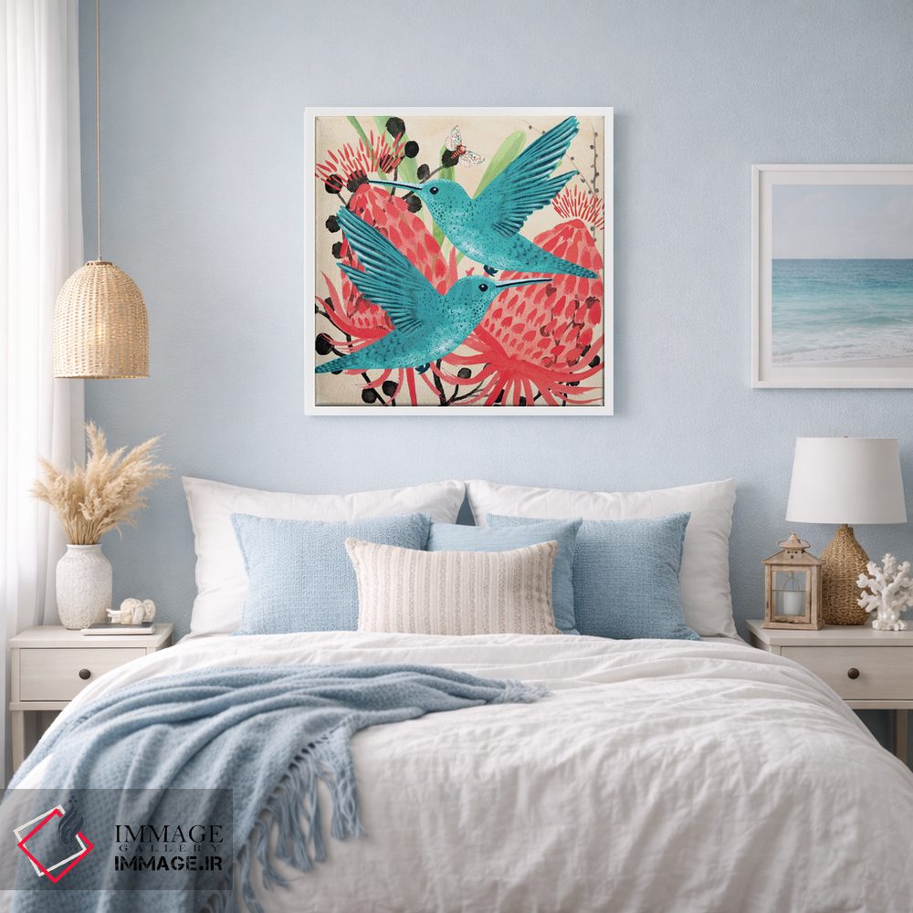 تابلو دکوراتیو طرح مرغ های مگس خوار آبی اثر میشل کمپل - D1W