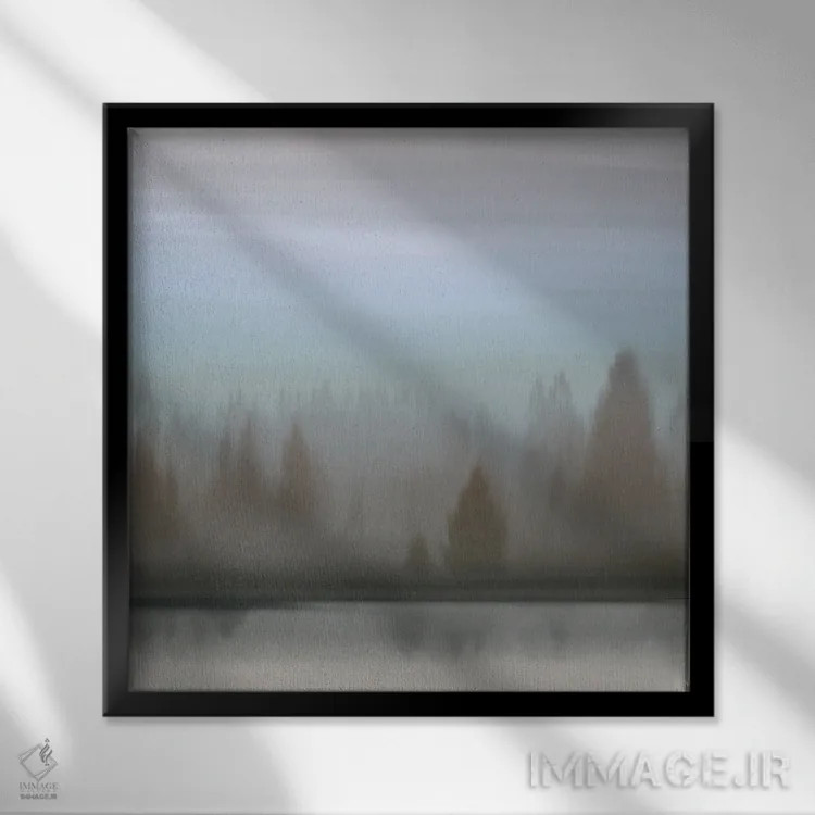 تابلو انتزاعی سپیده دم با آسمان آبی ۱ اثر مدلین کلارک - نمای قابدار مشکی