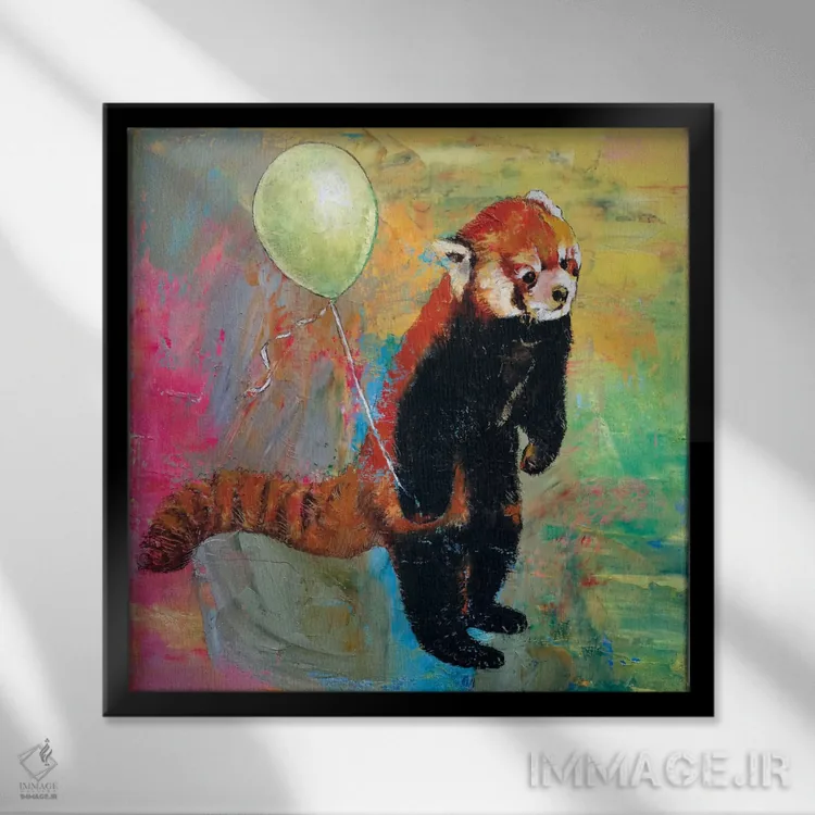 تابلو دکوراتیو بادکنک پاندای قرمز اثر مایکل کریس - نمای قابدار مشکی