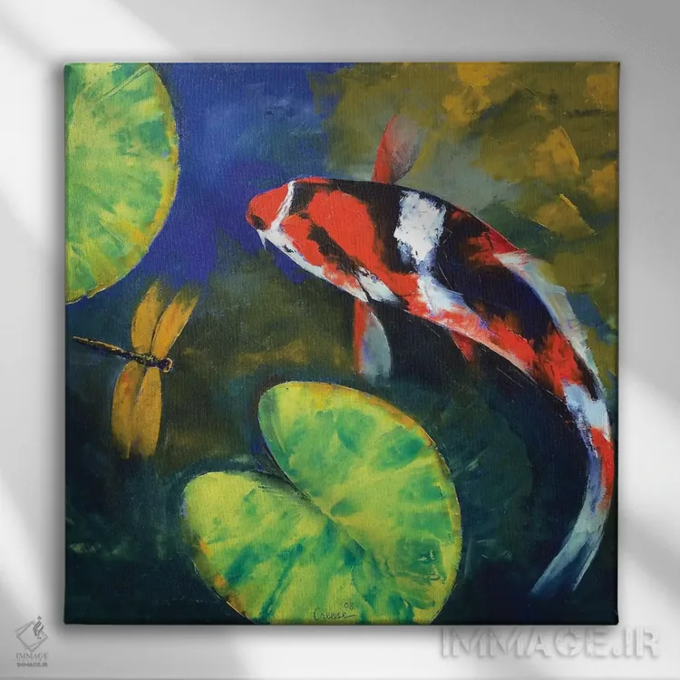 تابلو دکوراتیو کوی شوا و سنجاقک اثر مایکل کریس - نمای روبهرو روی دیوار